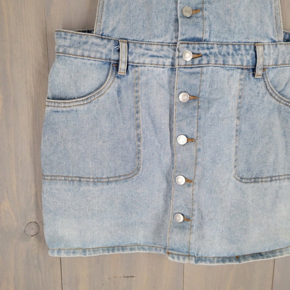 PacSun Denim Overall Dress Women L Light Wash Blue Button Front Pinafore Mini - Picture 4 of 10